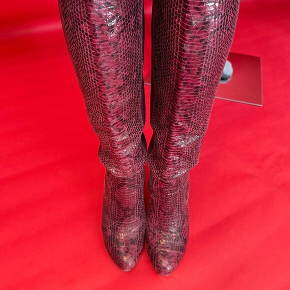 Juicy Couture Burgundy Snakeskin Leather Boots – Size 7.5 – 2010s Statement - Picture 3 of 13